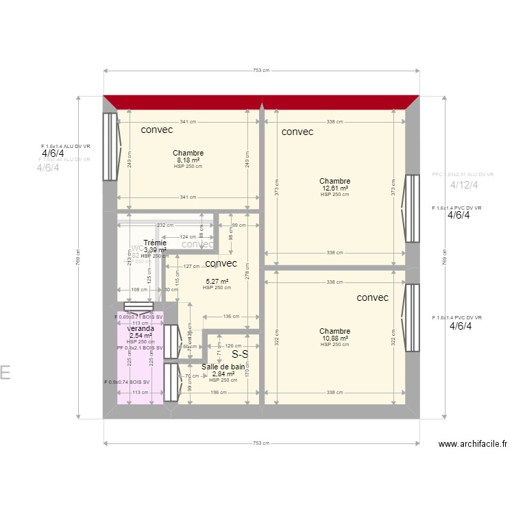 Barutel . Plan de 12 pièces et 88 m2