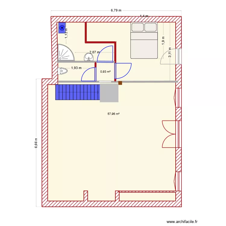 Saraudie. Plan de 2  et 59 m²