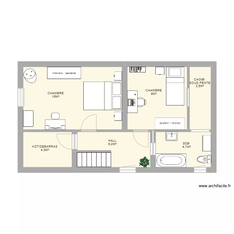 2&egrave;me ETAGE MAISON VERRERIES. Plan de 