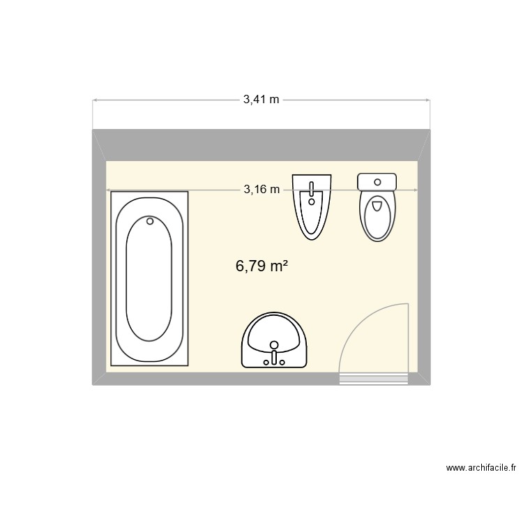 Salle bain. Plan de 1 pièce et 7 m2