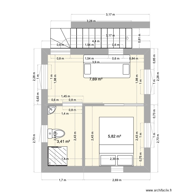 Bungalow 972. Plan de 3 pièces et 17 m2