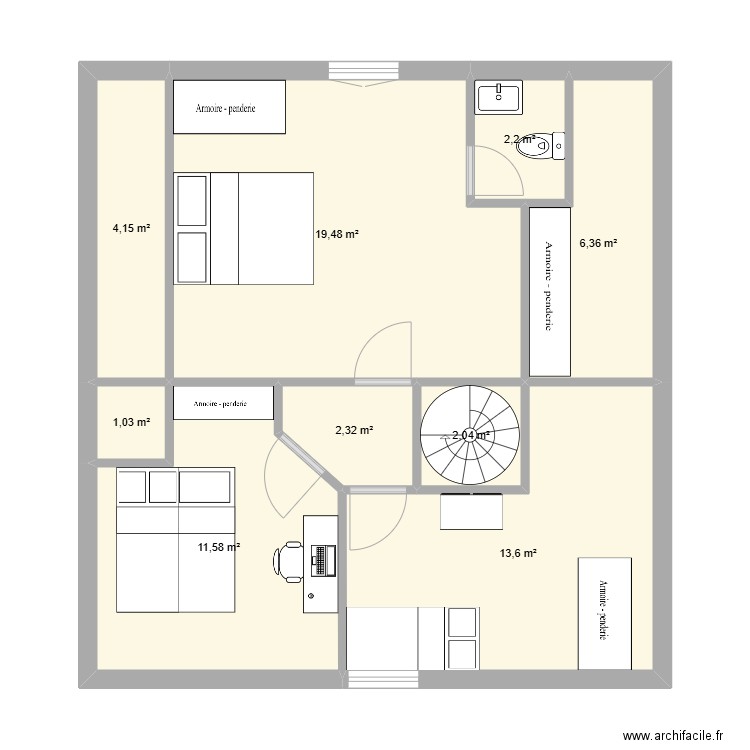 1er etage. Plan de 9 pièces et 63 m2