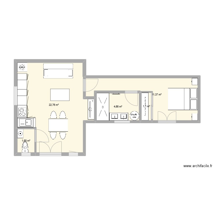 le tapis 3. Plan de 5 pièces et 42 m2