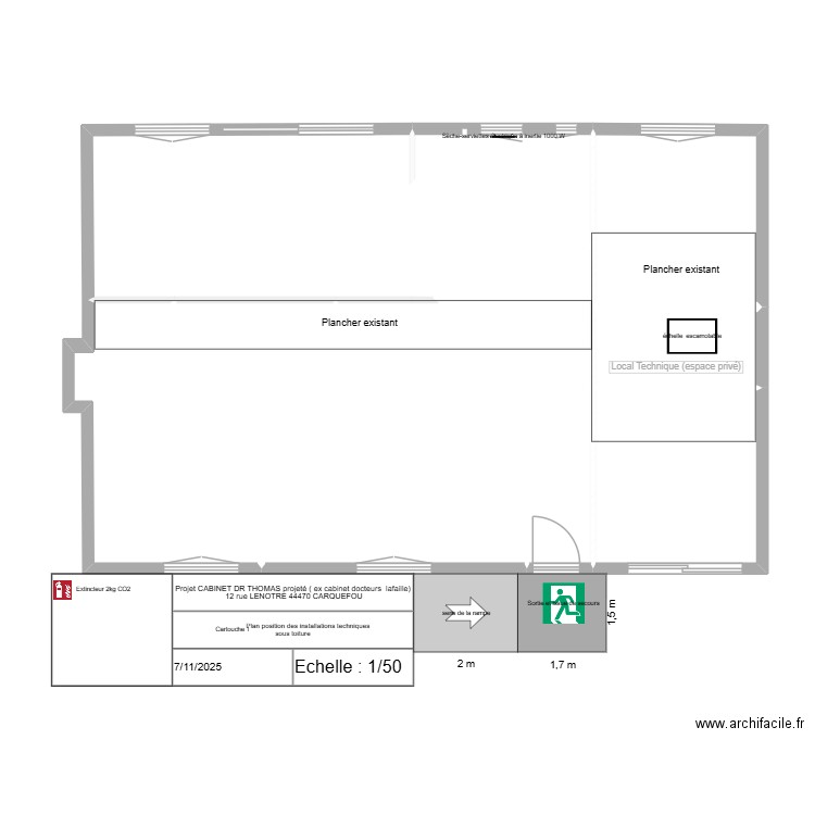 PLAN des installations techniques sous toiture. Plan de 8 pièces et 100 m2