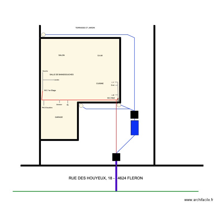 houyeux. Plan de 1 pièce et 39 m2