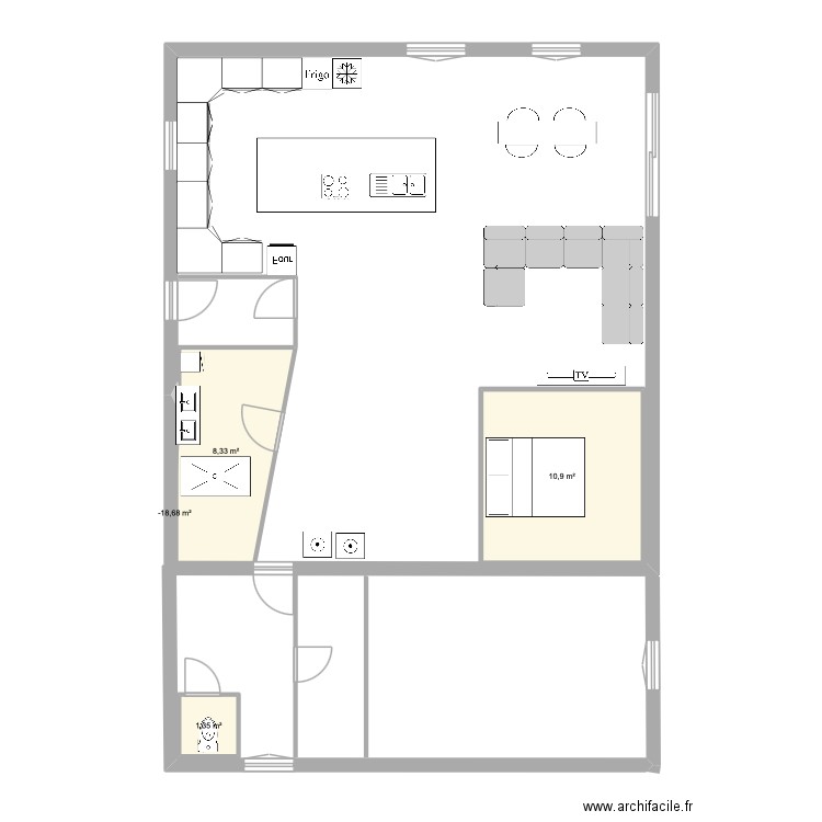 PROJET VITROLLES CUISINE DANS CHAMBRE 1. Plan de 4 pièces et 21 m2