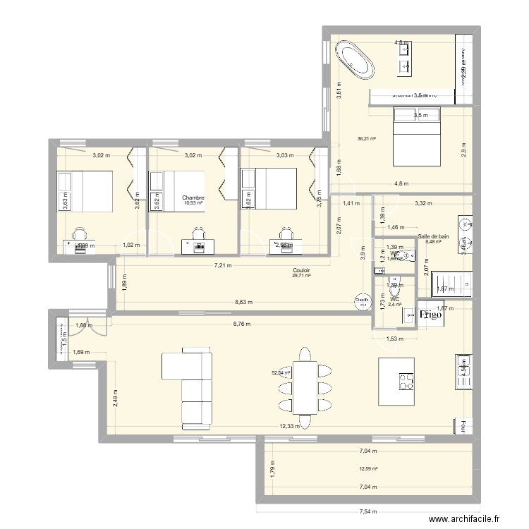 plan 1 sam. Plan de 8 pièces et 155 m2