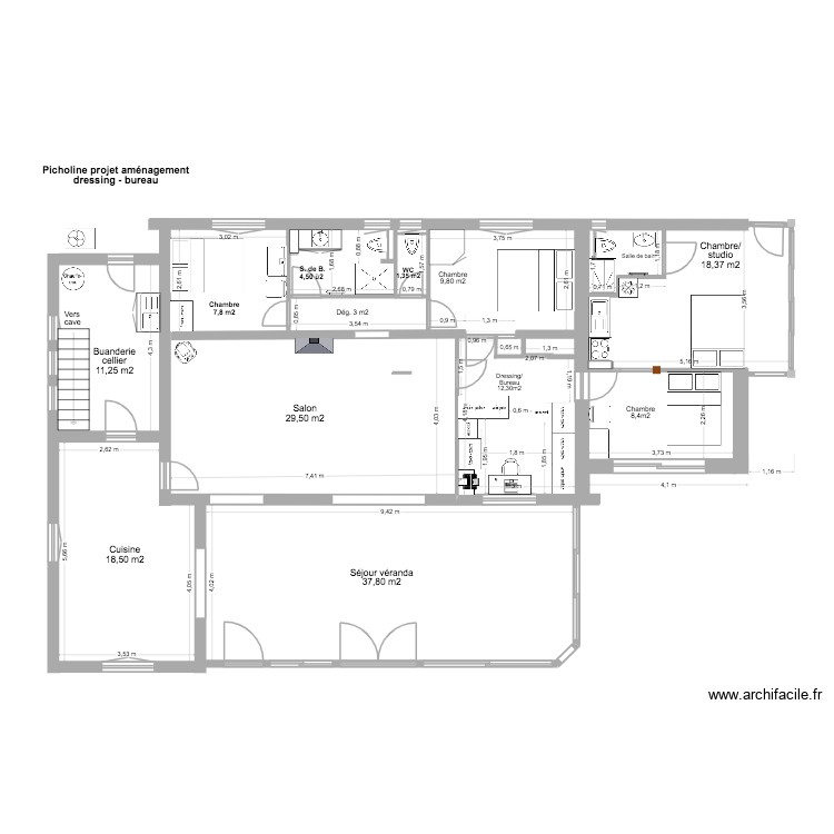Picholine am&eacute;nagement acc&egrave;s studio 7. Plan de 0 pièce et 0 m2