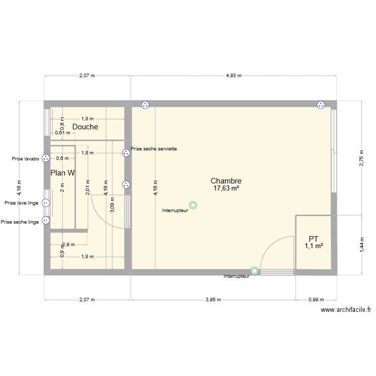 chambre ami 3. Plan de 5 pièces et 26 m2