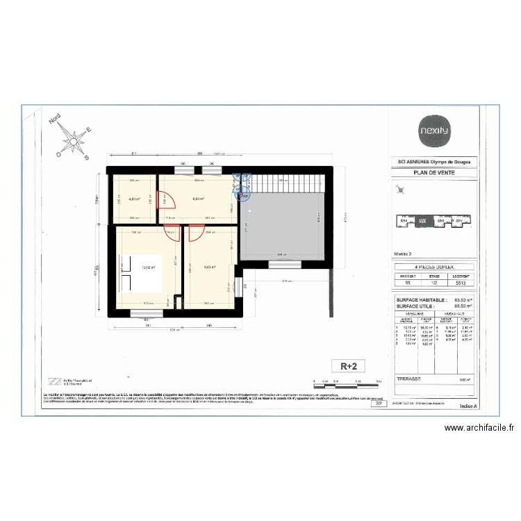 Plan Initial. Plan de 5 pièces et 51 m2