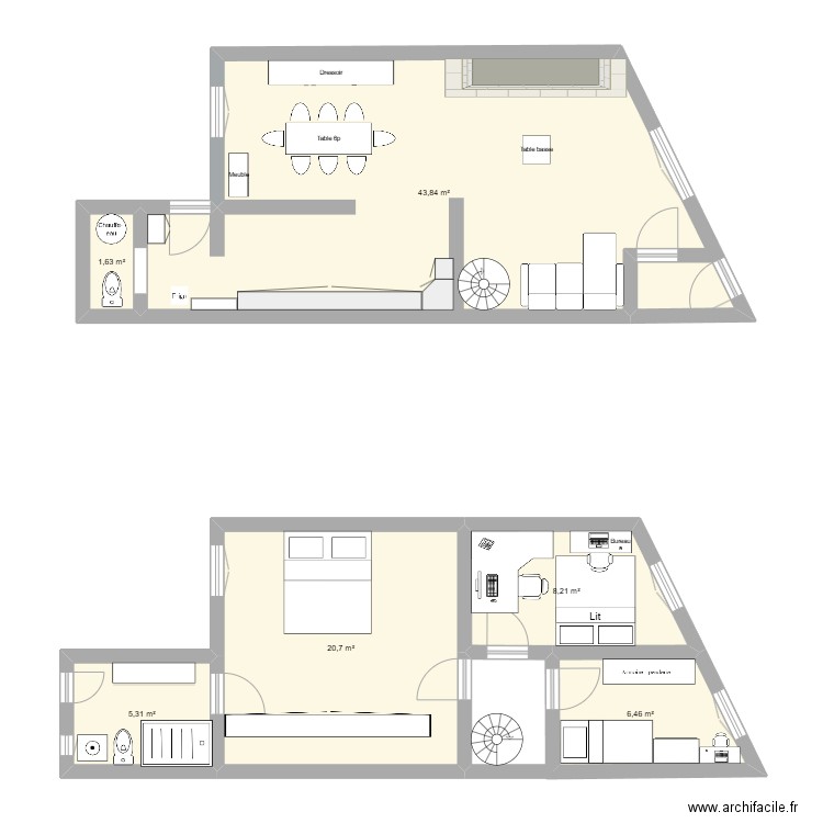 Grivegnée. Plan de 6 pièces et 86 m2