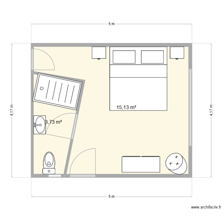 ga2. Plan de 2 pièces et 19 m2