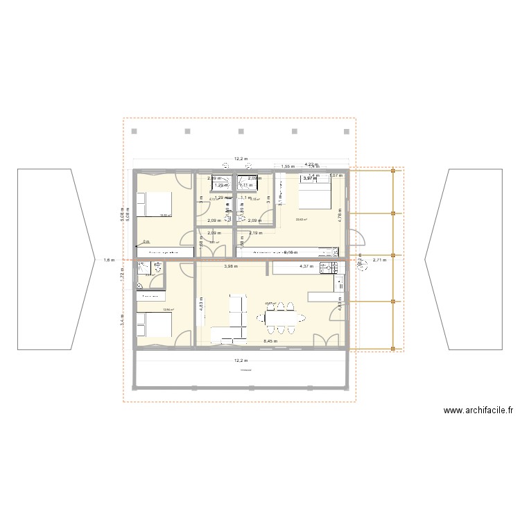 essai 8. Plan de 8 pièces et 110 m2