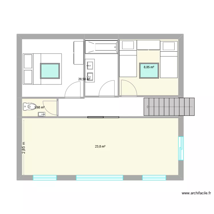 chavenay haut. Plan de 4 pièces et 55 m²