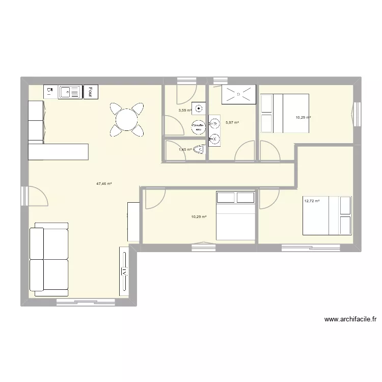 L 95m2. Plan de 6  et 92 m²