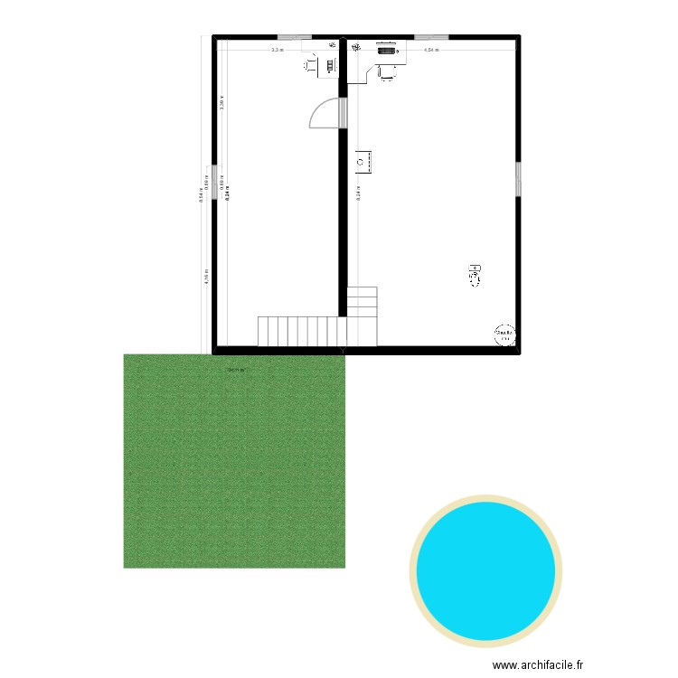 maison. Plan de 2 pièces et 65 m2