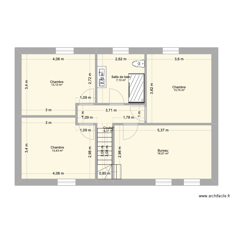 Maison BV etage. Plan de 6 pièces et 70 m2