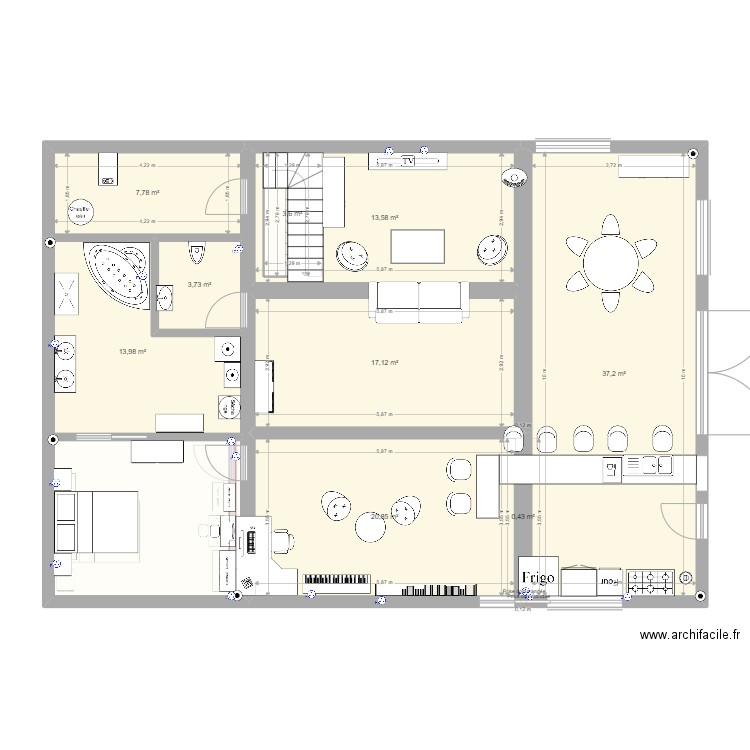 plan  int et etage. Plan de 13 pièces et 264 m2