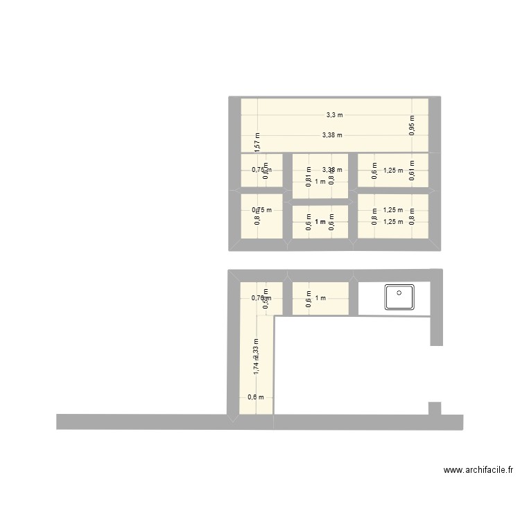 Cuisine extérieure. Plan de 6 pièces et 9 m2