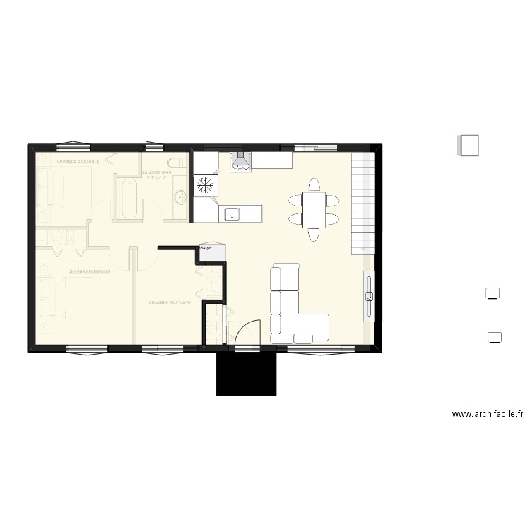 Sans rallonge. Plan de 1 pièce et 80 m2