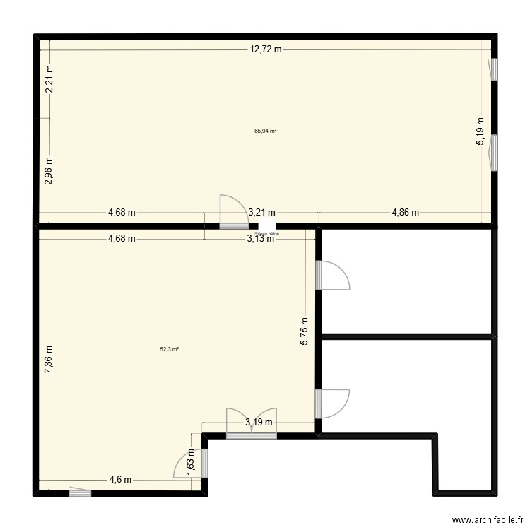 Choisy hors cloison. Plan de 2 pièces et 118 m2