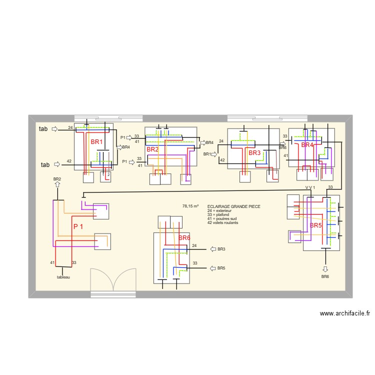 boites raccordement. Plan de 1 pièce et 78 m2