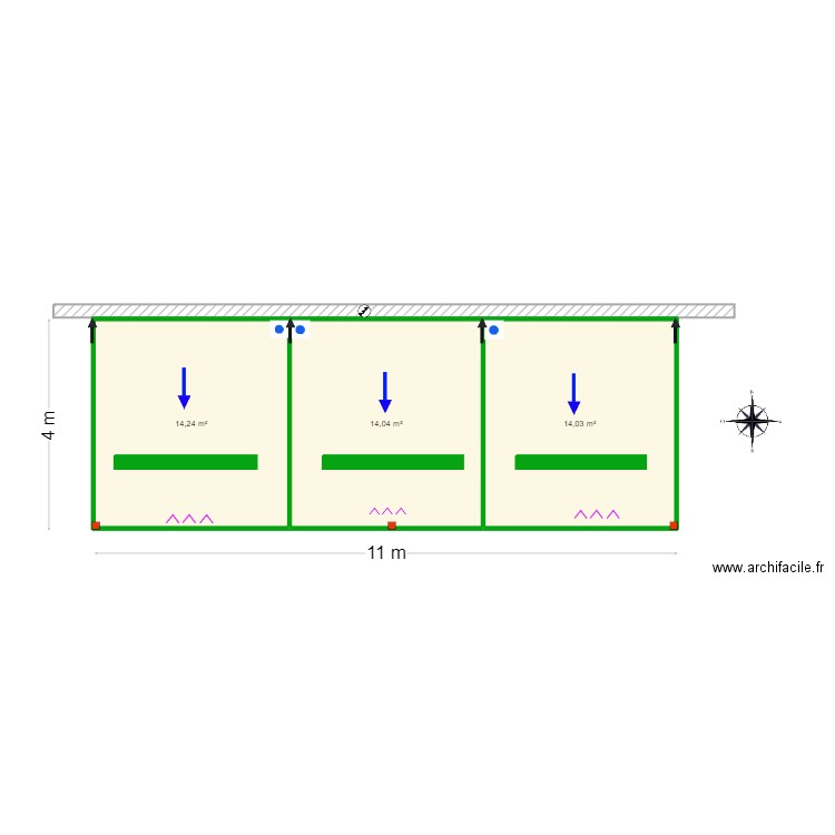 Pedro Girão- Faro. Plan de 3 pièces et 42 m2