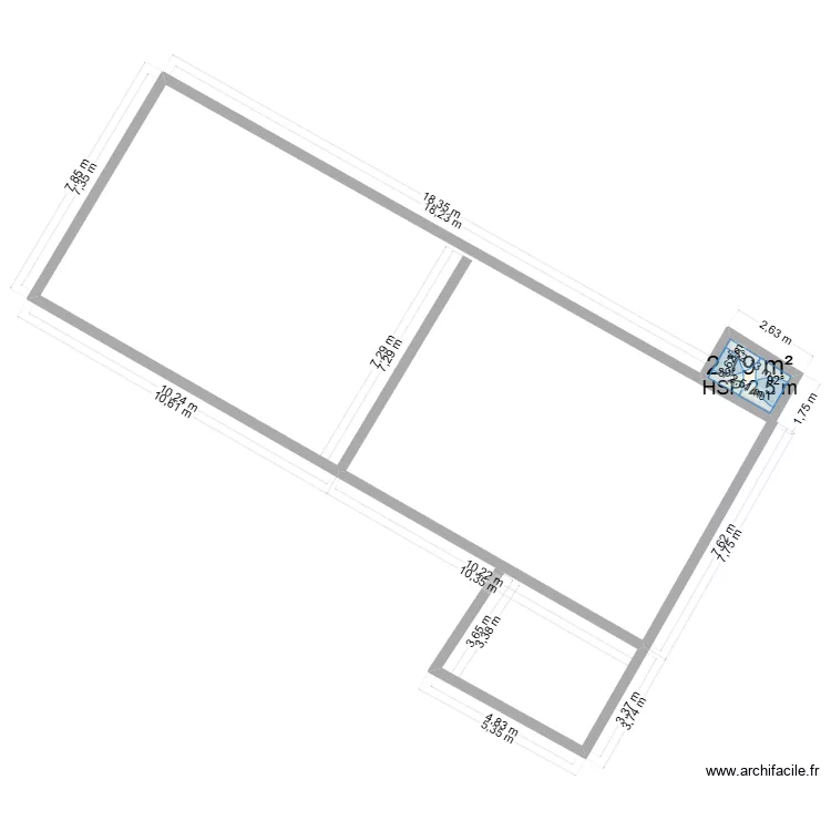 plan de masse projet&eacute;. Plan de 1  et 3 m²