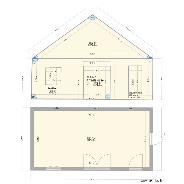 toiture essai. Plan de 6 pièces et 68 m2