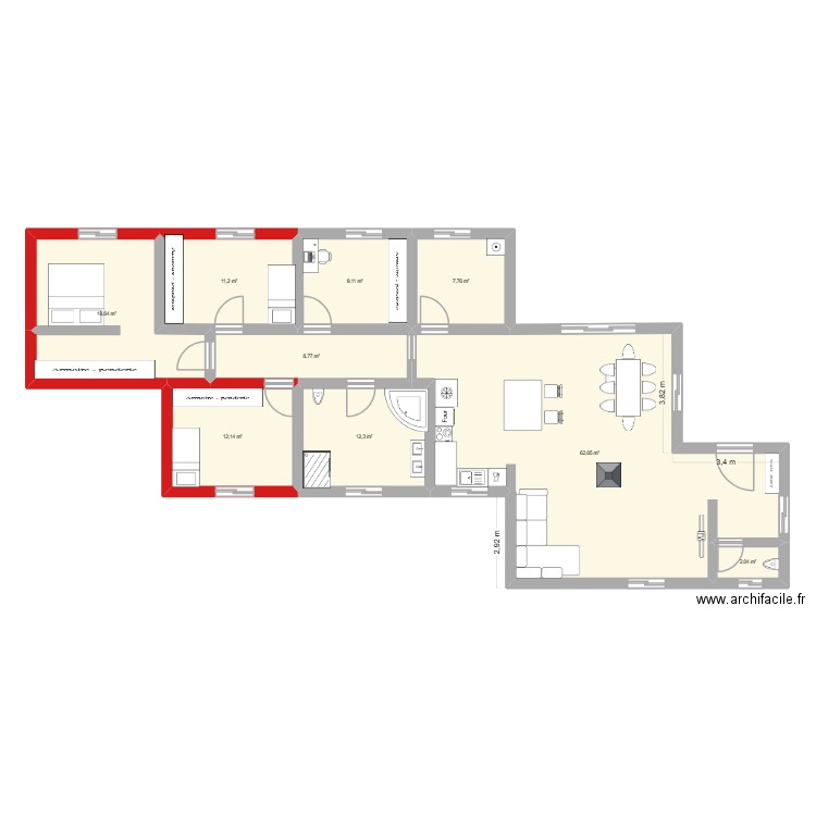 ferrals4. Plan de 9 pièces et 145 m2