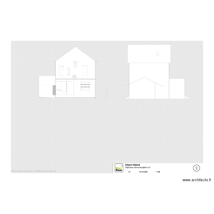 Façade sud apres travaux. Plan de 16 pièces et 1 m2