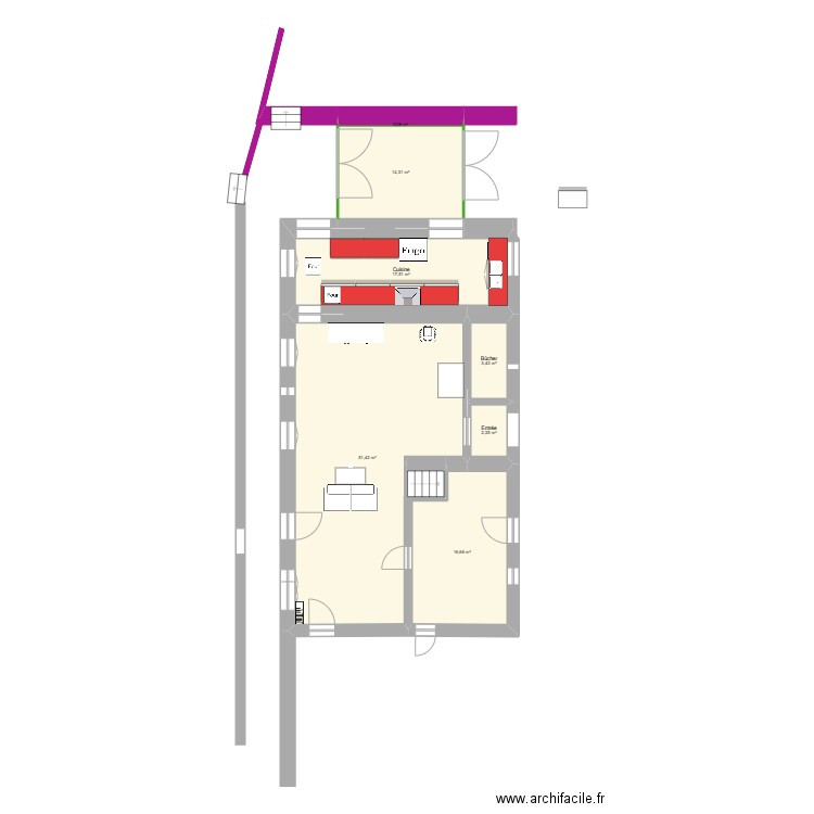 terrasse. Plan de 7 pièces et 106 m2