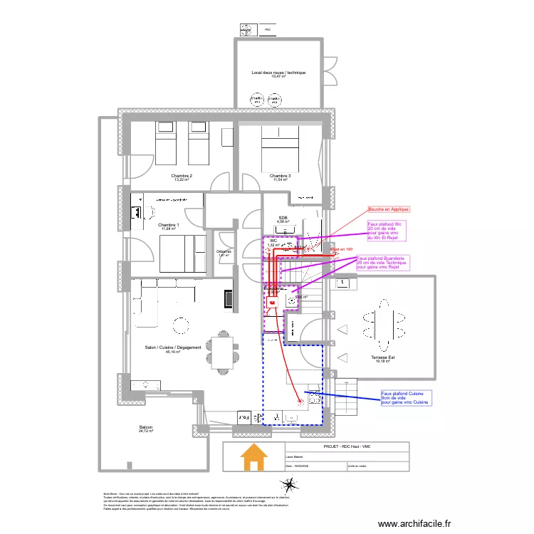 Viuz - RDC Haut - VMC V2. Plan de 13 pièces et 152 m²