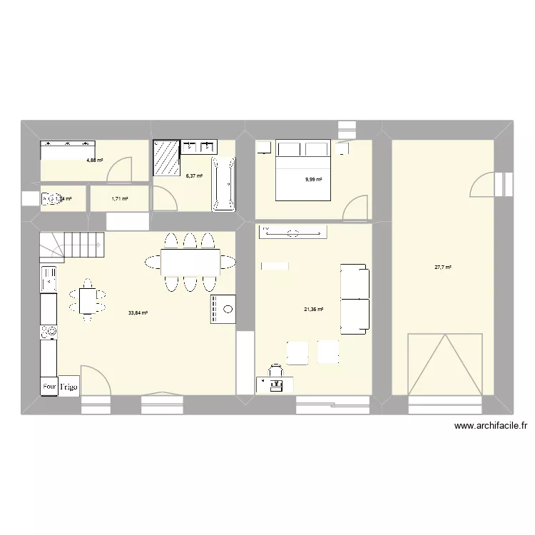 Damien rez de chauss&eacute;e. Plan de 8  et 107 m²
