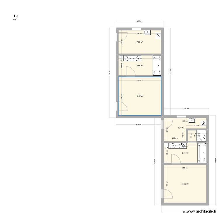 Brichard Plancenoit. Plan de 7 pièces et 55 m2