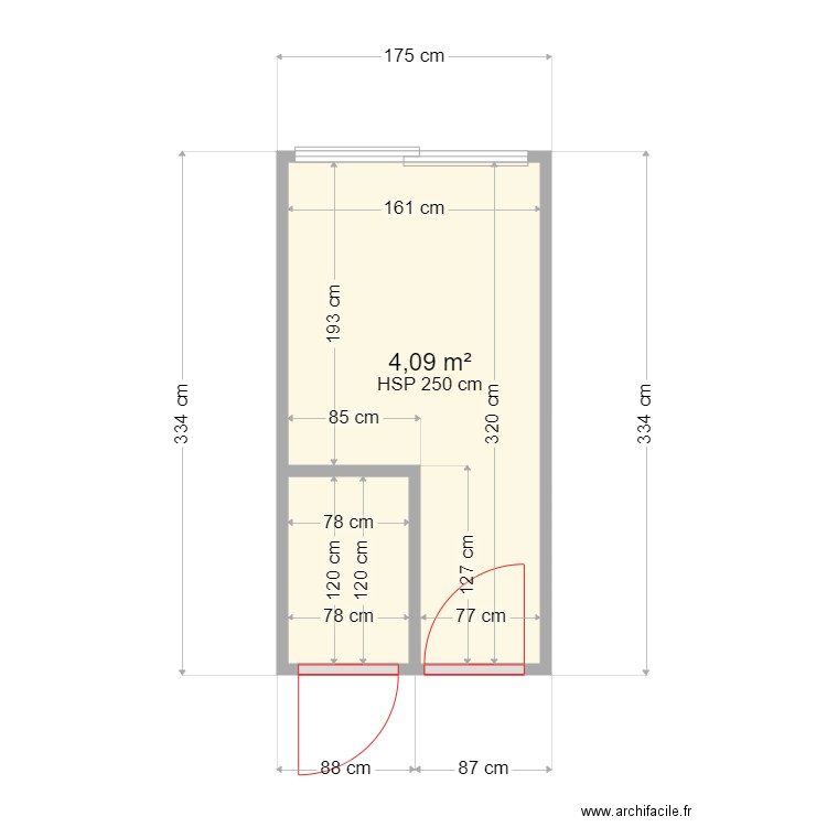 Thoma SDB existent. Plan de 2 pièces et 5 m2