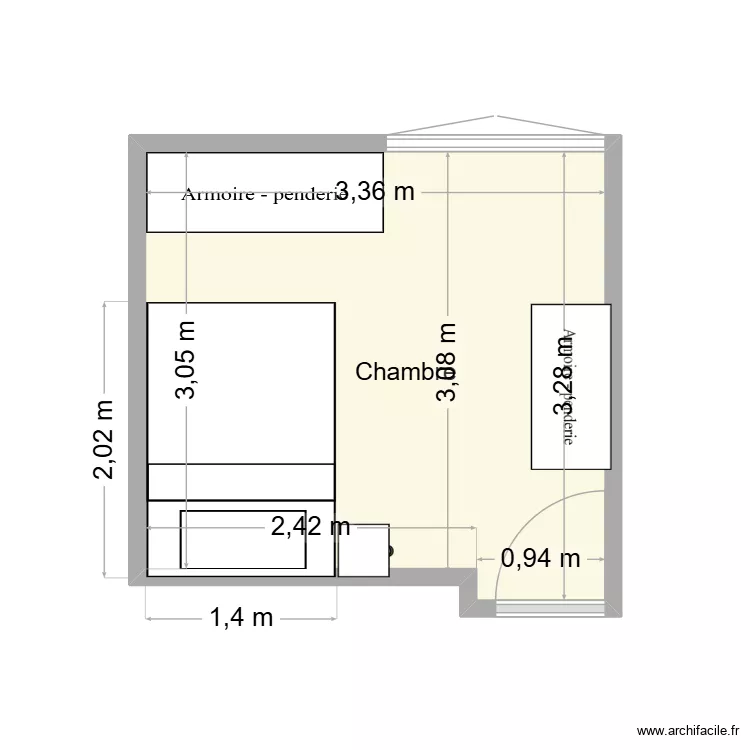 chambre mathys1. Plan de 1  et 10 m²