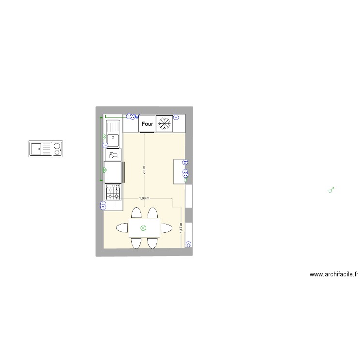 cuisine tbi. Plan de 1 pièce et 14 m2