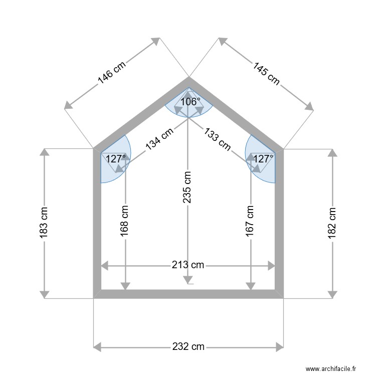 Coupe Taralle SdB. Plan de 1 pièce et 4 m2