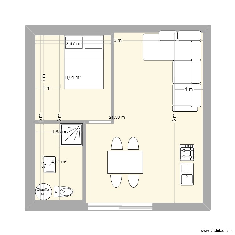 studio donzere 4. Plan de 3 pièces et 49 m2
