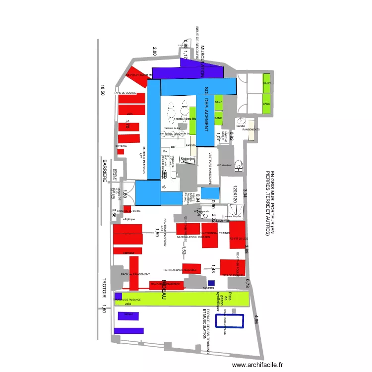 PLAN PLACEMENT DES MACHINES le 6/4 BIS. Plan de 6  et 14 m²