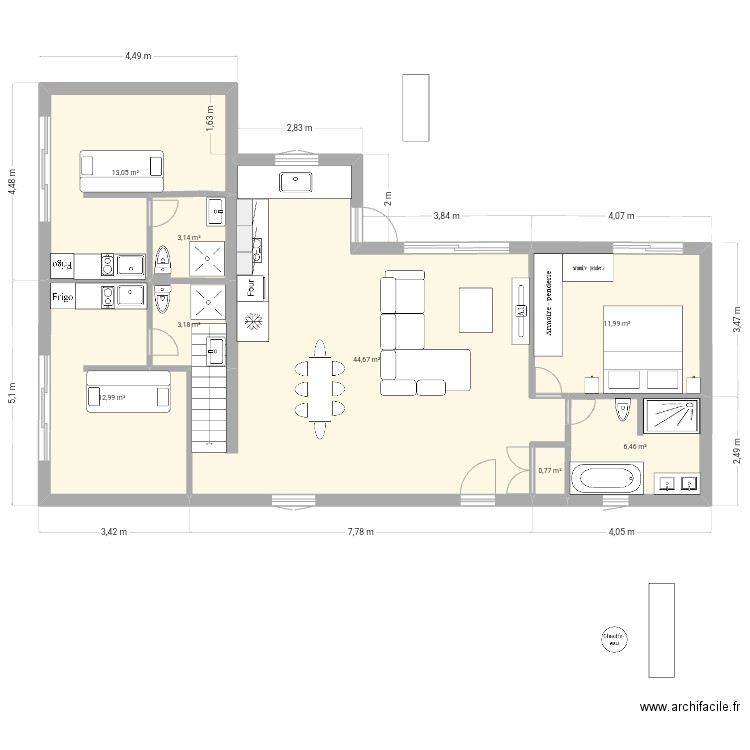 Maison rdc 2. Plan de 8 pièces et 96 m2