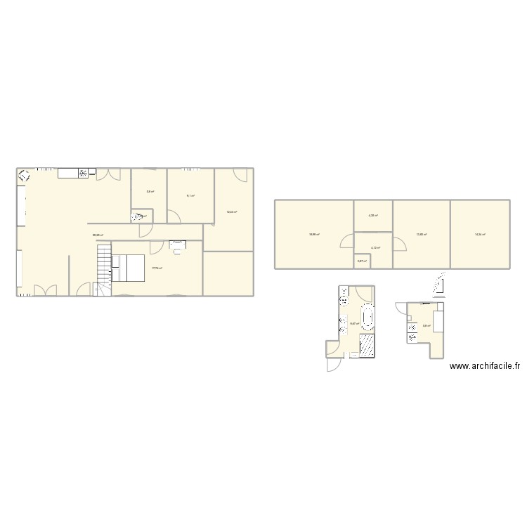 casba2. Plan de 14 pièces et 177 m2