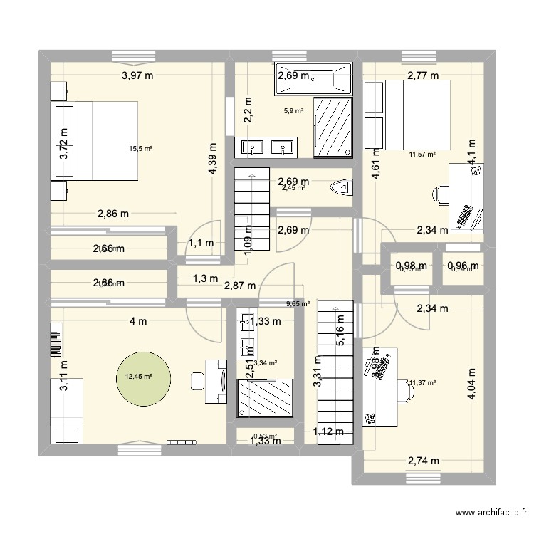 plan archi. Plan de 13 pièces et 78 m2