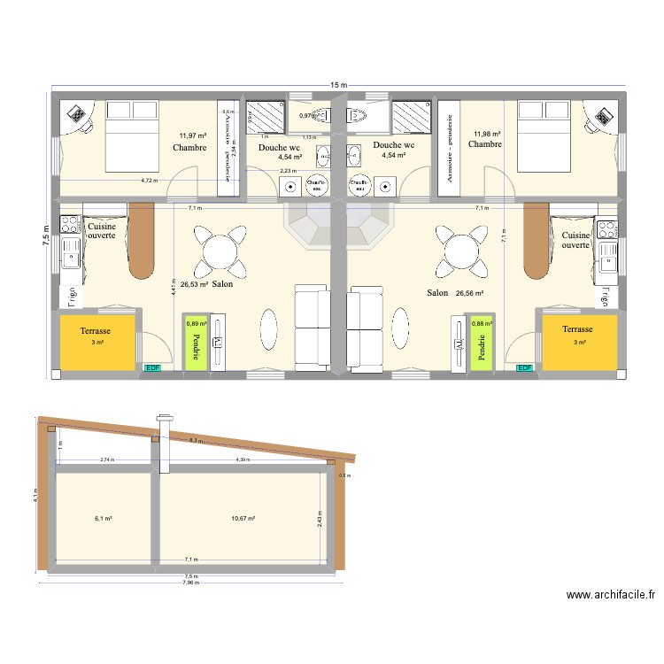 Pierre et Lola. Plan de 13 pièces et 112 m2