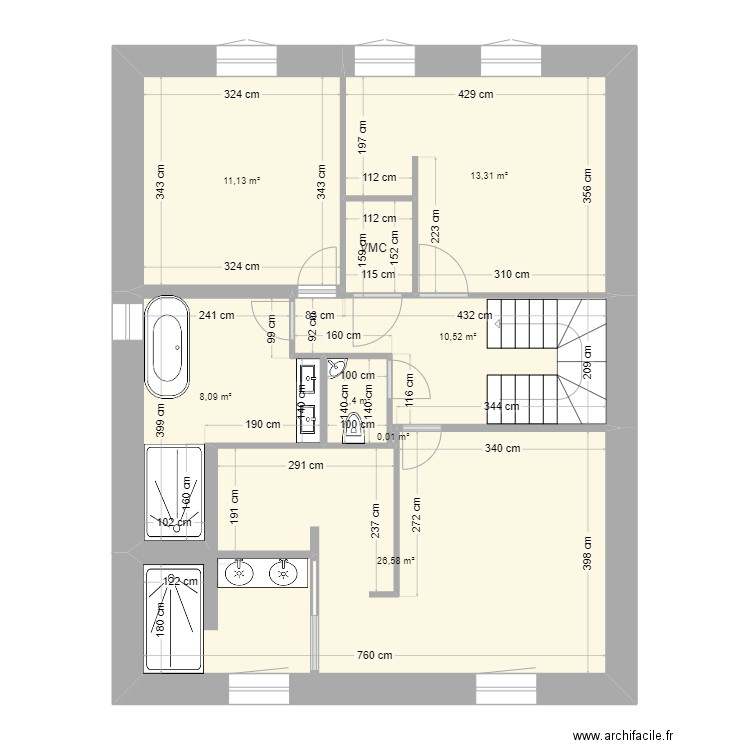  1er 12/05/24 après traçage cloisons. Plan de 0 pièce et 0 m2