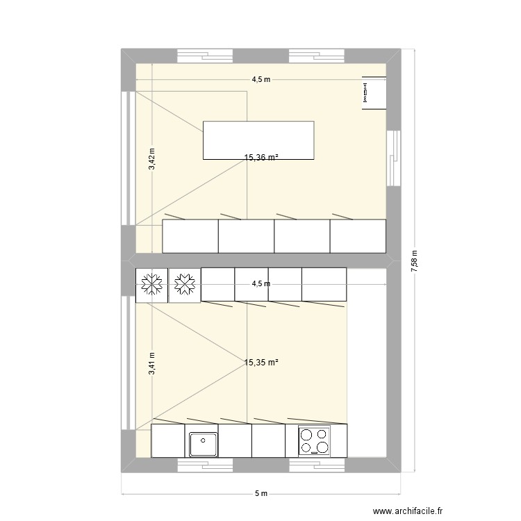 atelier. Plan de 2 pièces et 31 m2
