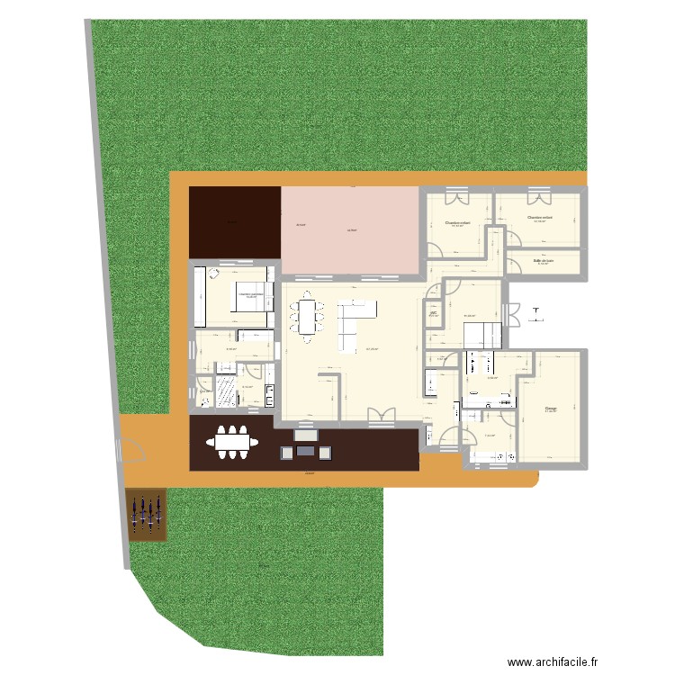 extention DSDB et GE. Plan de 14 pièces et 175 m2