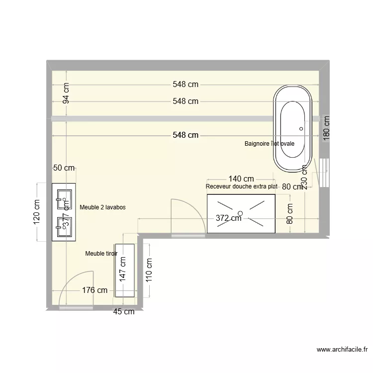 SDB. Plan de 2  et 20 m²