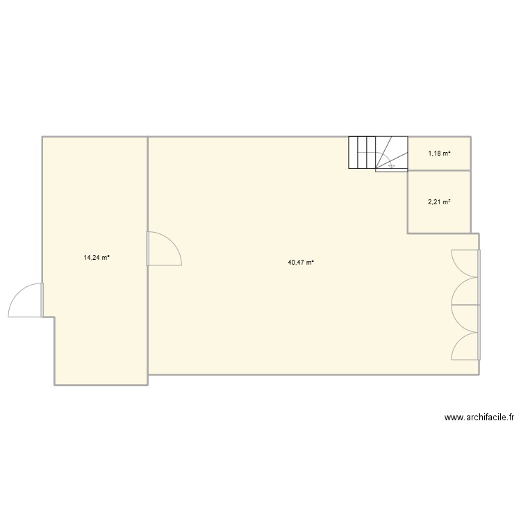 magasin. Plan de 4 pièces et 58 m2
